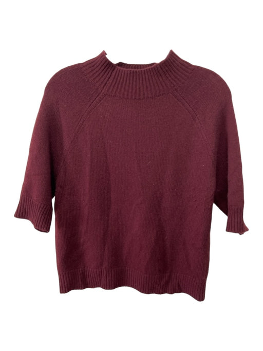 Theory Size M Maroon Cashmere Mock Neck Ribbed Knit 1/2 sleeve Sweater Maroon / M