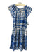 Shoshanna Size 2 Blue & White Linen Blend Plaid Elastic Waist V Neck Dress Blue & White / 2