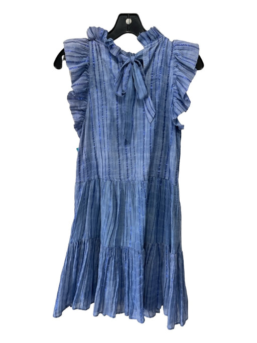 Saylor Size XS Blue Cotton Ruffle Cap Sleeve Tie Neck Metallic Thread Dress Blue / XS