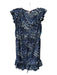 Rebecca Taylor Size 4 Navy blue & green Silk Floral Ruffle Cap Sleeve Dress Navy blue & green / 4