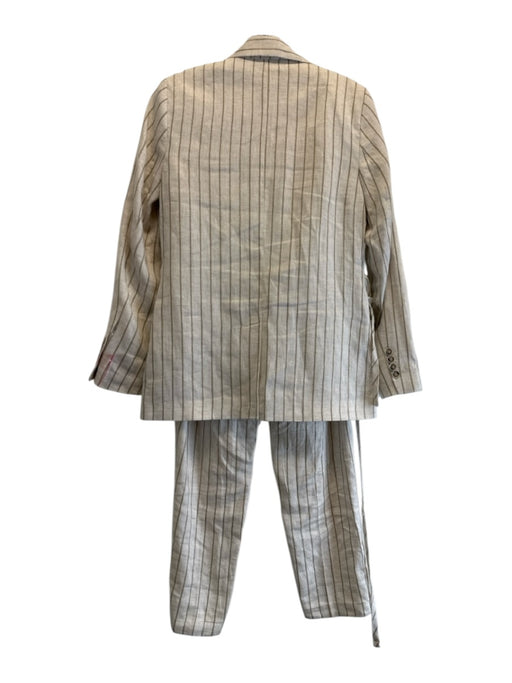 Yargici Size XS Cream & Taupe Linen Blend Metallic Thread Stripe Blazer Pant Set Cream & Taupe / XS
