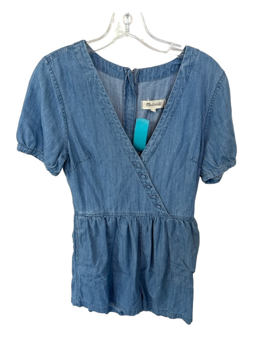 Madewell Size 2 Med Dark Wash Cotton Short Sleeve Denim Romper Med Dark Wash / 2