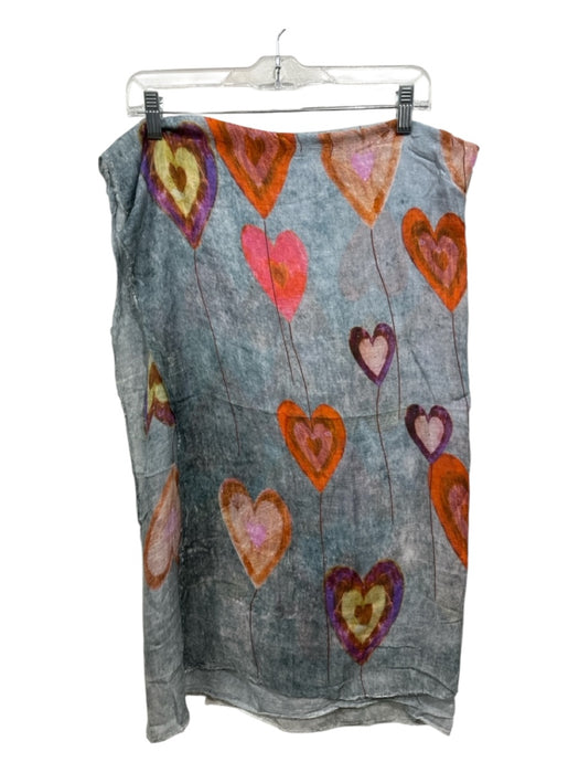 813 Ottoredici Gray, Orange, Purple Cashmere Blend Fringe Illustrations scarf Gray, Orange, Purple