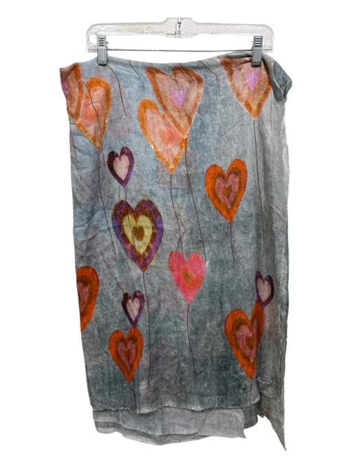 813 Ottoredici Gray, Orange, Purple Cashmere Blend Fringe Illustrations scarf Gray, Orange, Purple