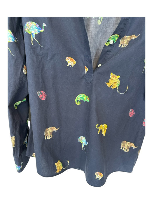 Ann Mashburn Size XS Navy Cotton Animals Collar Long Sleeve Top Navy / XS