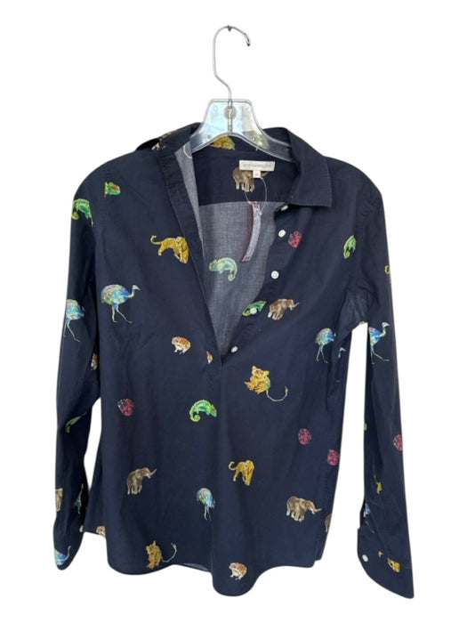 Ann Mashburn Size XS Navy Cotton Animals Collar Long Sleeve Top Navy / XS