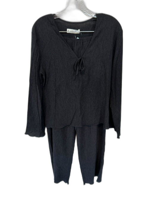 Everlane Size S Black Tencel Long Sleeve Crinkle Front Tie Wide Leg Pant Set Black / S