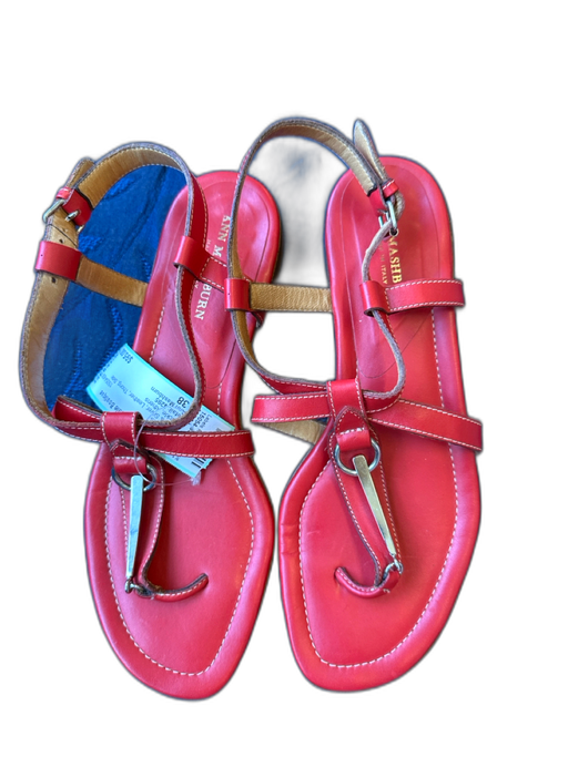 Ann Mashburn Shoe Size 38 Red & Silver Leather Thong Side Buckle Sandals Red & Silver / 38