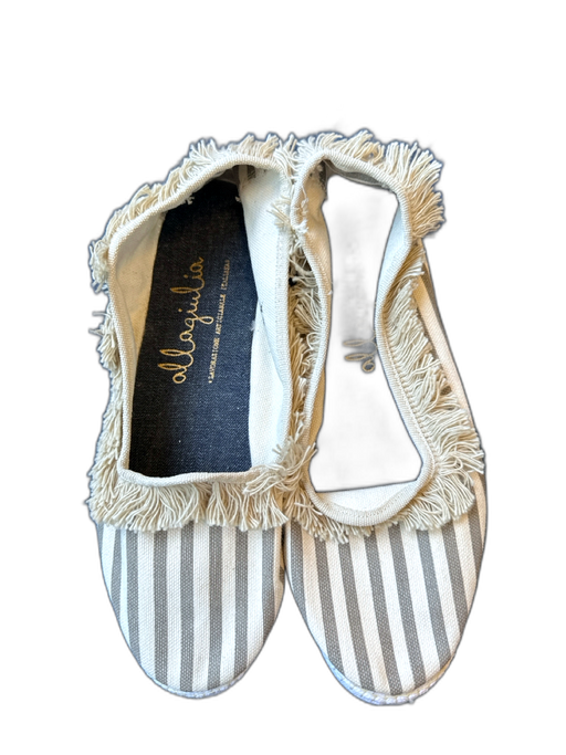 Allgiulia Shoe Size 37 Gray & Cream Canvas Striped Fringe Flats Gray & Cream / 37