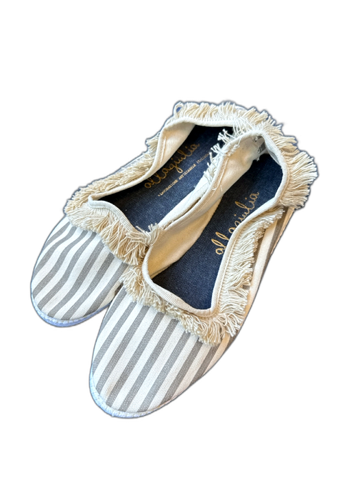 Allgiulia Shoe Size 37 Gray & Cream Canvas Striped Fringe Flats Gray & Cream / 37