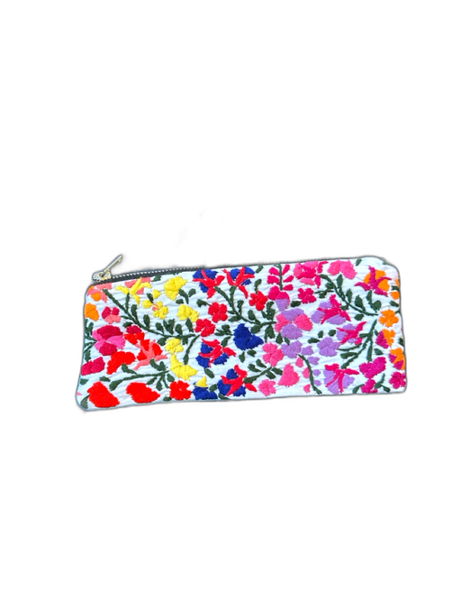 Mi Golondrina White & Multi Cotton Zip Close Embroidered Flowers Rectangle Bag White & Multi / XS