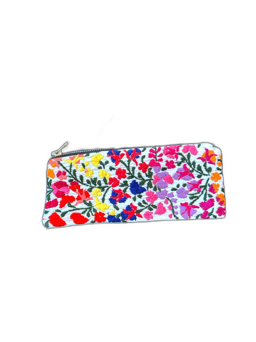 Mi Golondrina White & Multi Cotton Zip Close Embroidered Flowers Rectangle Bag White & Multi / XS