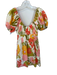 SABO Size XS Pink & Green Cotton Short Balloon Sleeve Flowers Buttons Dress Pink & Green / XS