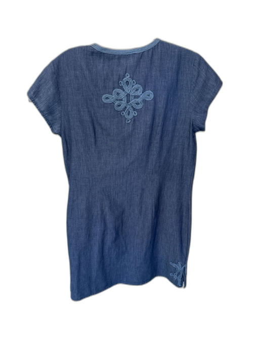 Gallabia Size S Navy Cotton Short Sleeve Rope Detail Embroidered Short Dress Navy / S