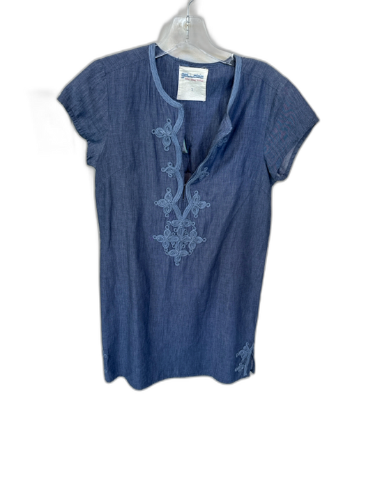 Gallabia Size S Navy Cotton Short Sleeve Rope Detail Embroidered Short Dress Navy / S