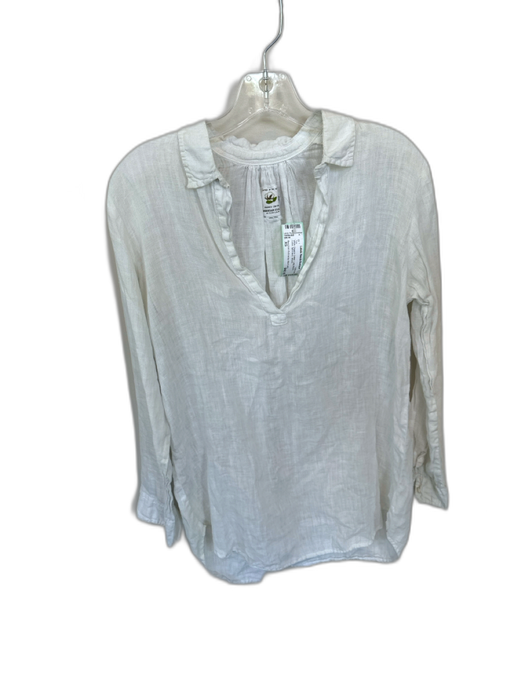 American Colors by Alex Lehr Size XS White Organic Cotton Long Sleeve Collar Top White / XS