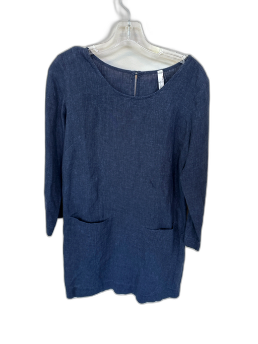 Nuthatch Size P Navy Linen Long Sleeve Front Pocket Dress Navy / P