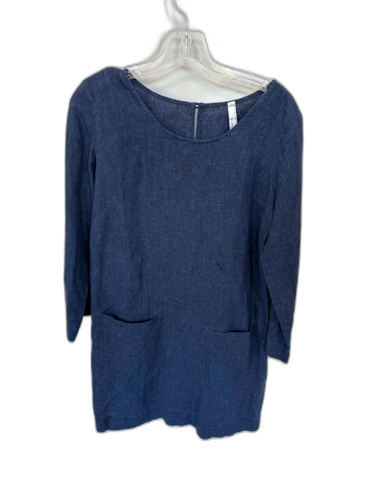 Nuthatch Size P Navy Linen Long Sleeve Front Pocket Dress Navy / P