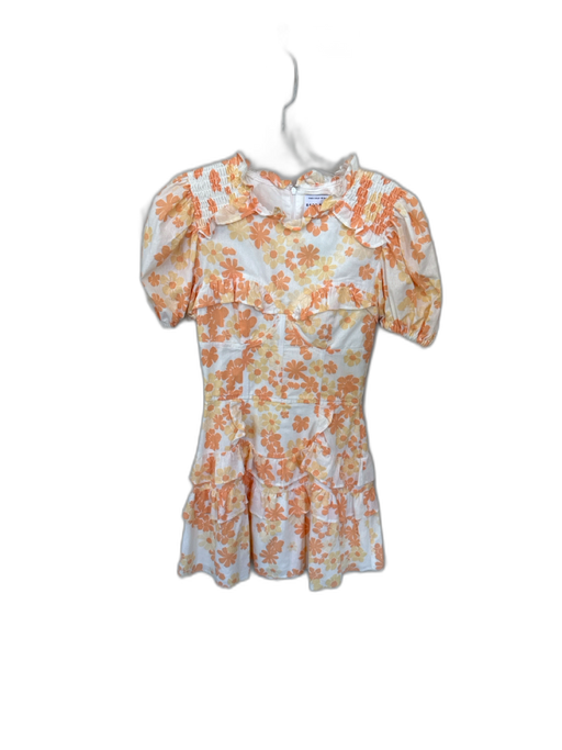 Sabo Skirt Size XS White & Orange Cotton Short Balloon Sleeve Flowers Dress White & Orange / XS