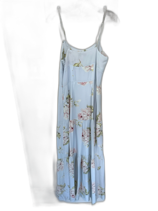 Intermix Size 2 Baby Blue & Green Print Silk Spaghetti Strap Flowers Maxi Dress Baby Blue & Green Print / 2