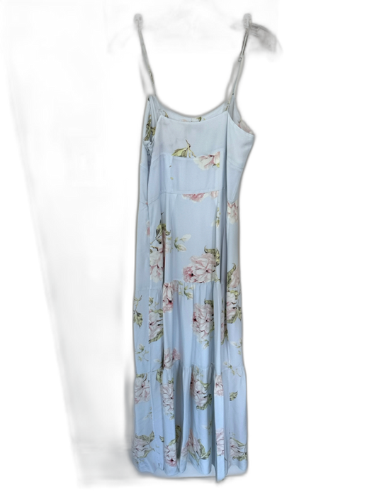 Intermix Size 2 Baby Blue & Green Print Silk Spaghetti Strap Flowers Maxi Dress Baby Blue & Green Print / 2