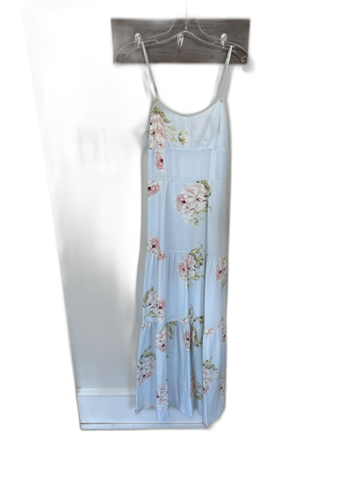 Intermix Size 2 Baby Blue & Green Print Silk Spaghetti Strap Flowers Maxi Dress Baby Blue & Green Print / 2