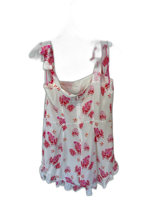 Athena Procopiou Size 1/S White & Pink Silk Tie Straps Floral Lace Trim Romper White & Pink / 1/S