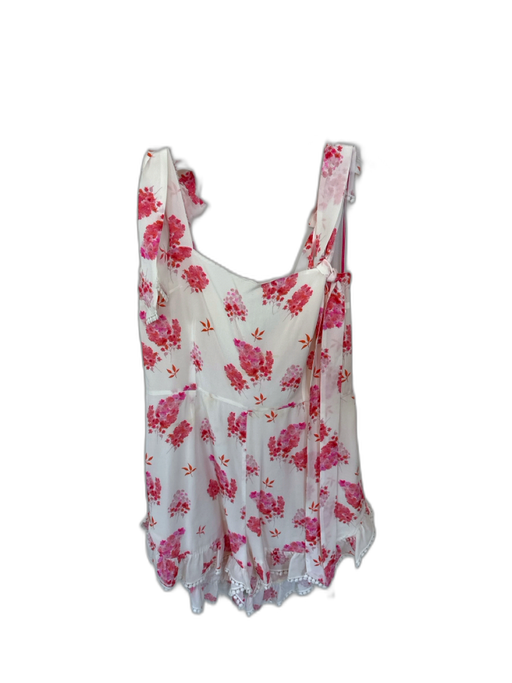 Athena Procopiou Size 1/S White & Pink Silk Tie Straps Floral Lace Trim Romper White & Pink / 1/S