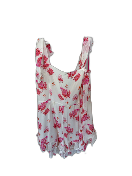 Athena Procopiou Size 1/S White & Pink Silk Tie Straps Floral Lace Trim Romper White & Pink / 1/S