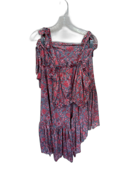 Perry Walker Size 1/S Gray & Red Silk & Polyester Tie Straps Botanical Skirt Set Gray & Red / 1/S