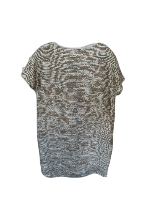 Antonelli Size 40 Taupe & White Silk Short Sleeve Woodgrain Split Neck Dress Taupe & White / 40