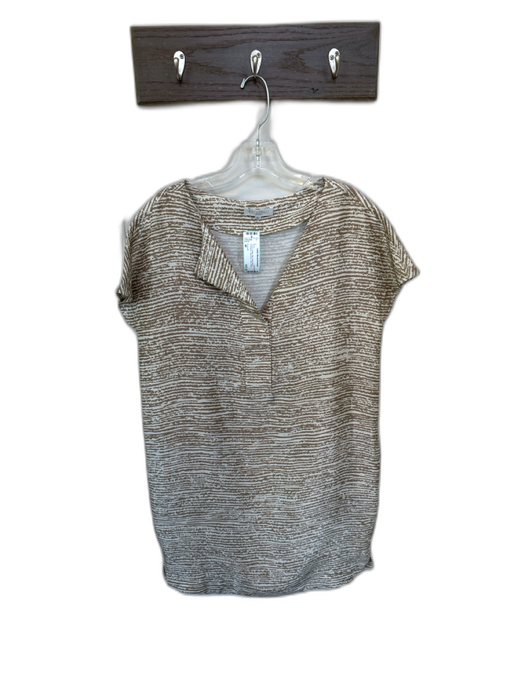 Antonelli Size 40 Taupe & White Silk Short Sleeve Woodgrain Split Neck Dress Taupe & White / 40