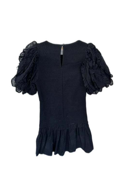 Cleobella Size XS Black Cotton Short Balloon Sleeve Swiss Dot Smocked Dress Black / XS