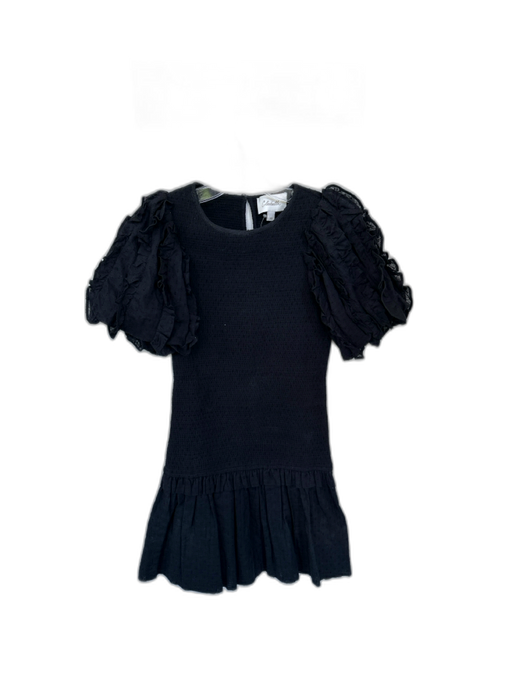 Cleobella Size XS Black Cotton Short Balloon Sleeve Swiss Dot Smocked Dress Black / XS