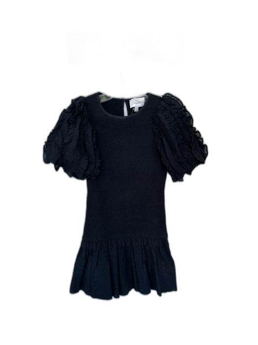 Cleobella Size XS Black Cotton Short Balloon Sleeve Swiss Dot Smocked Dress Black / XS