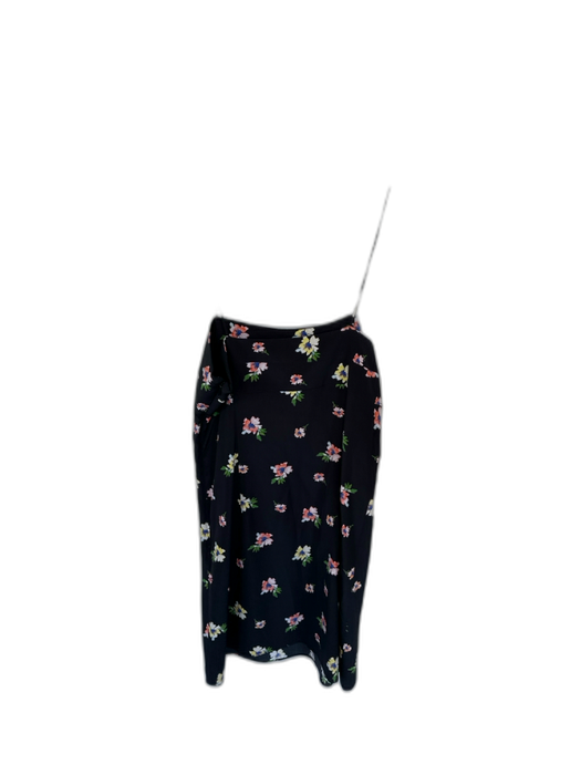 Intermix Size P Black & Multi Silk Spaghetti Strap Flowers Side Zip Mini Dress Black & Multi / P