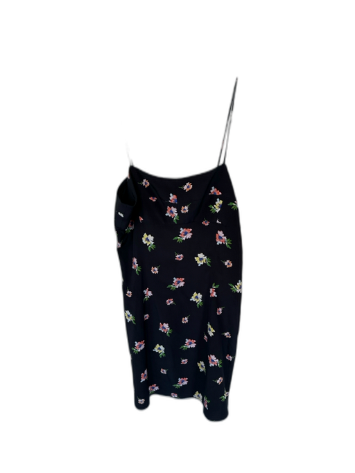 Intermix Size P Black & Multi Silk Spaghetti Strap Flowers Side Zip Mini Dress Black & Multi / P