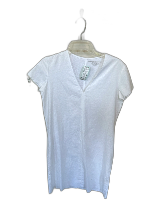 Majestic Filatures Size 2/M Ivory Cotton Short Sleeve Raw Hem V Neck Dress Ivory / 2/M