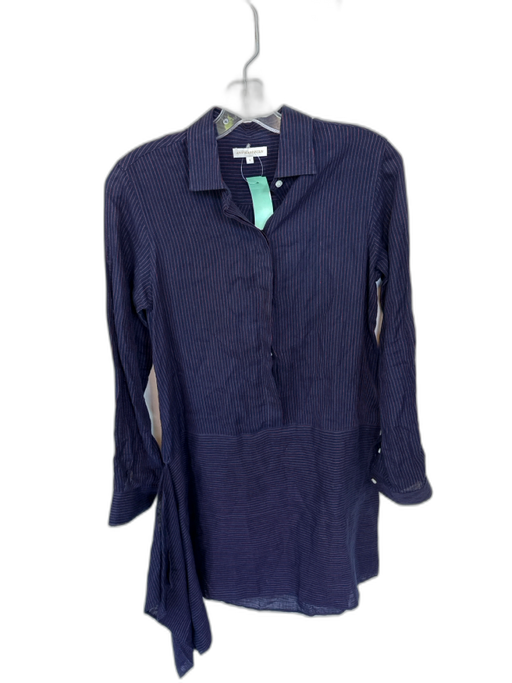 Ann Mashburn Size S Navy & Red Linen Long Sleeve Pinstripe Collar Buttons Dress Navy & Red / S