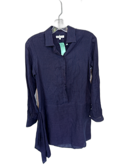 Ann Mashburn Size S Navy & Red Linen Long Sleeve Pinstripe Collar Buttons Dress Navy & Red / S
