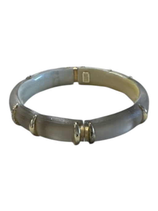 Alexis Bittar Clear & Gold Lucite Gold Plated Hinge Rhinestones Bangle Bracelet Clear & Gold