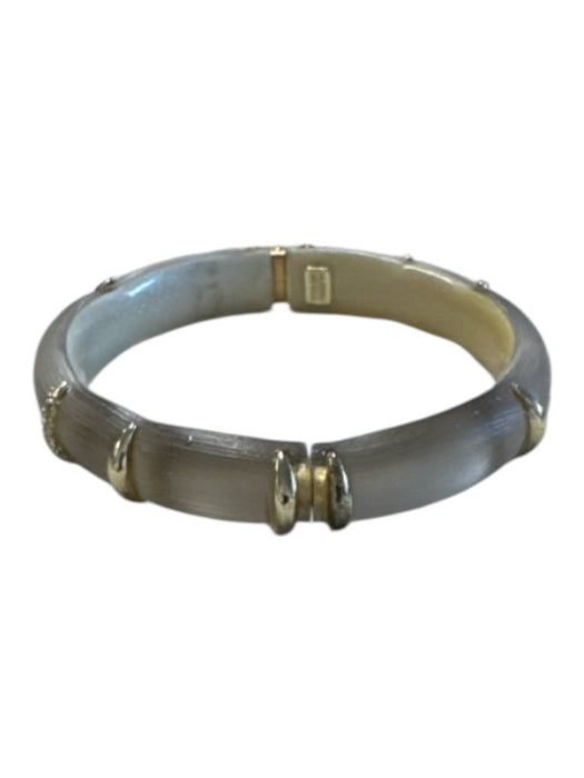 Alexis Bittar Clear & Gold Lucite Gold Plated Hinge Rhinestones Bangle Bracelet Clear & Gold