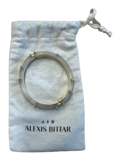 Alexis Bittar Clear & Gold Lucite Gold Plated Hinge Rhinestones Bangle Bracelet Clear & Gold