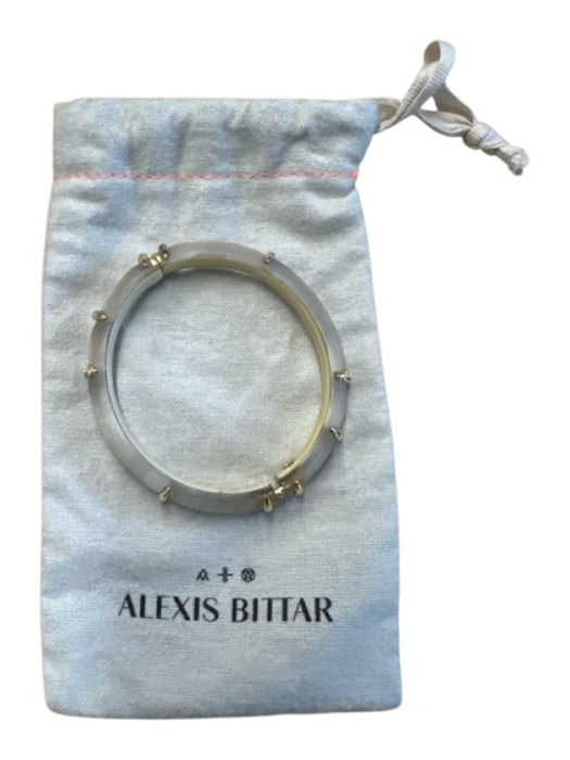 Alexis Bittar Clear & Gold Lucite Gold Plated Hinge Rhinestones Bangle Bracelet Clear & Gold