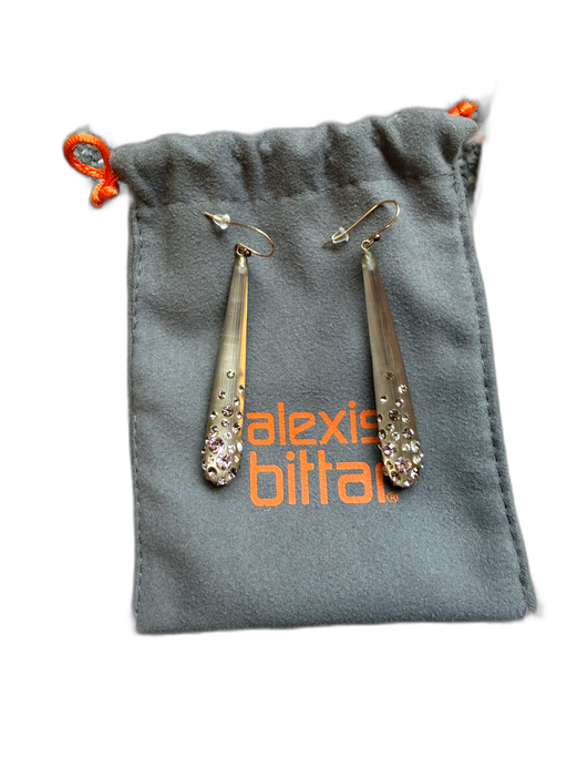 Alexis Bittar Tan & Rose Gold Lucite Rhinestones Long Dangle GHW Earrings Tan & Rose Gold