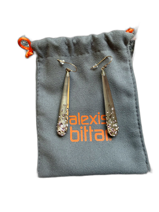 Alexis Bittar Tan & Rose Gold Lucite Rhinestones Long Dangle GHW Earrings Tan & Rose Gold