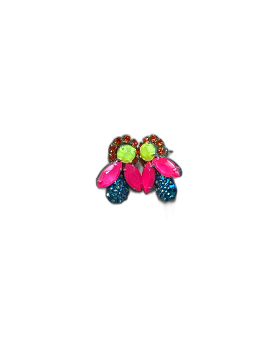 Doloris Petunia Hot Pink & Green Print Rhinestone Post Back Bee Earrings Hot Pink & Green Print
