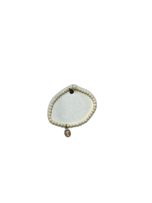 wTr When Tides Rise Cream & Gold Beaded Stretch Cross Pendant Bracelet Cream & Gold