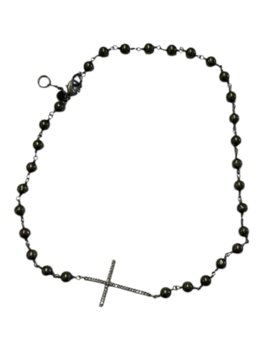 wTr When Tides Rise Green & Gunmetal Pearls Sterling Diamonds Cross Necklace Green & Gunmetal