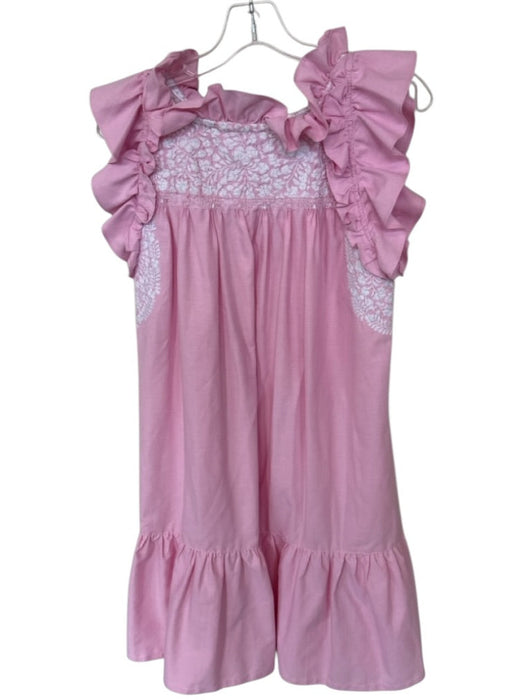 Mi Golondrina Size XS Pink & White Cotton Flutter Sleeves embroider neck Dress Pink & White / XS